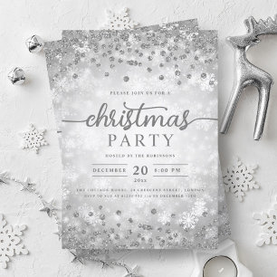 Elegant Silver Winter Diamonds Christmas Party Invitation