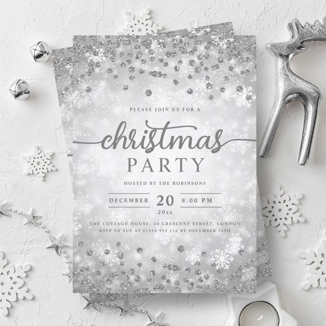 Elegant Silver Winter Diamonds Christmas Party  Invitation (Elegant Silver Winter Diamonds Christmas Party Invitation)
