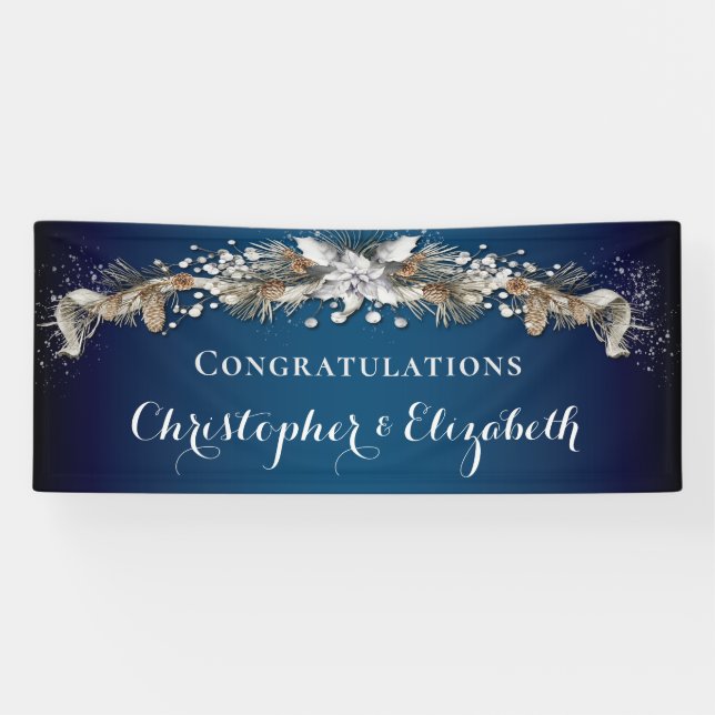 Elegant Silver Winter Floral Congratulations Banner (Horizontal)