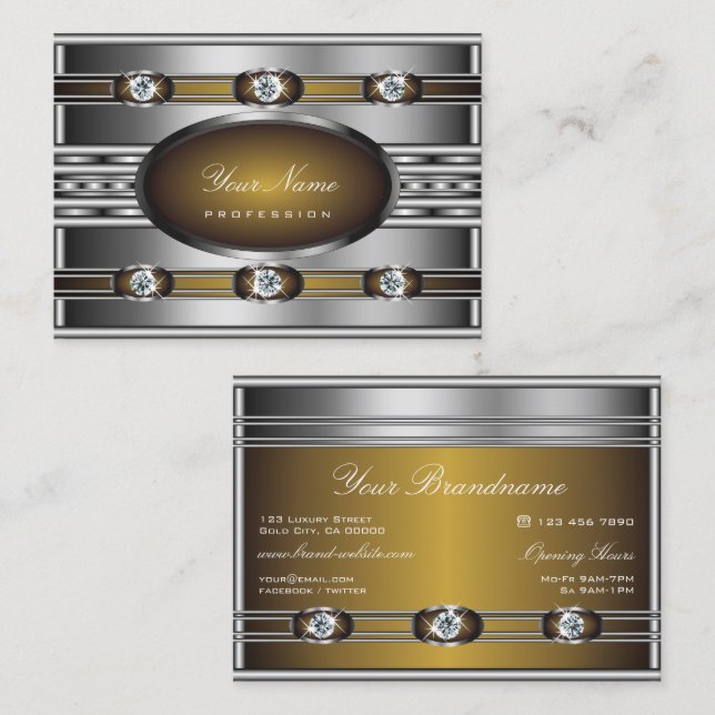 Elegant Silver with Brown Colours Faux Rhinestones Business Card (Front/Back)