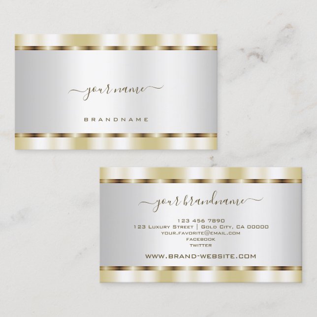 Elegant Silver with Gold Effect Professional Business Card (Front/Back)