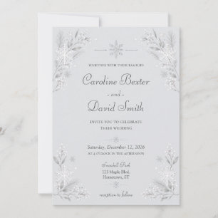 Elegant Silvery Winter Snow Wedding Invitation
