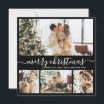 Elegant Simple 4 Photo Collage Christmas Holiday C<br><div class="desc">Elegant Calligraphy Modern Black and White 4 Photo Collage Merry Christmas Script Holiday Card. This festive, mimimalist, whimsical four (4) photo holiday card template features a pretty photo collage and says „Merry Christmas”! The „Merry Christmas” greeting text is written in a beautiful hand lettered swirly swash-tail font type in white...</div>