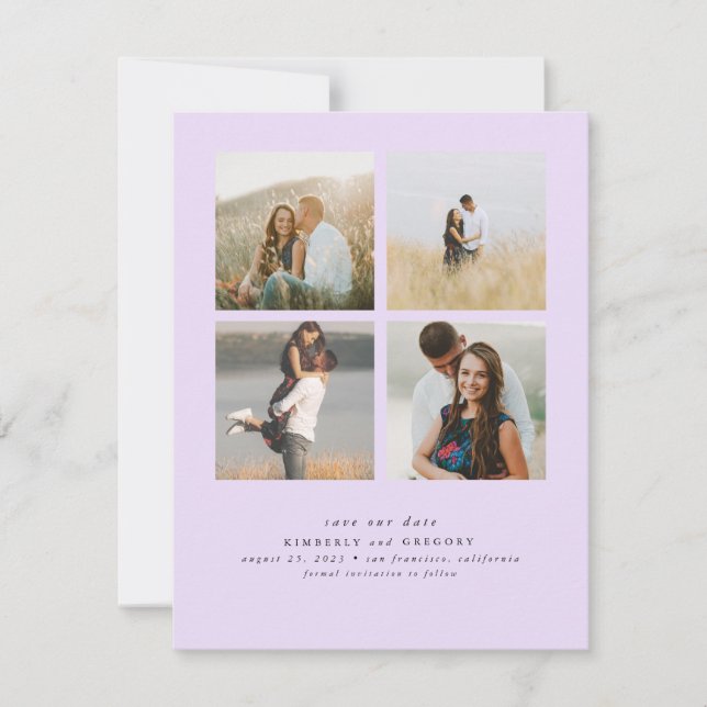 Elegant Simple and Cute Four Photos Save the Date (Front)