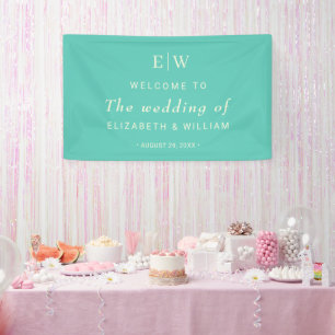 Elegant Simple Aquatic Awe with Monogram Wedding Banner