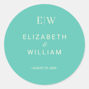 Elegant Simple Aquatic Awe with Monogram Wedding Classic Round Sticker