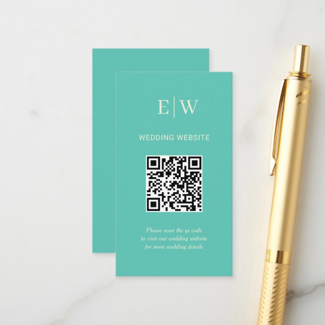 Elegant Simple Aquatic Awe with Monogram Wedding Enclosure Card (Front/Back In Situ)
