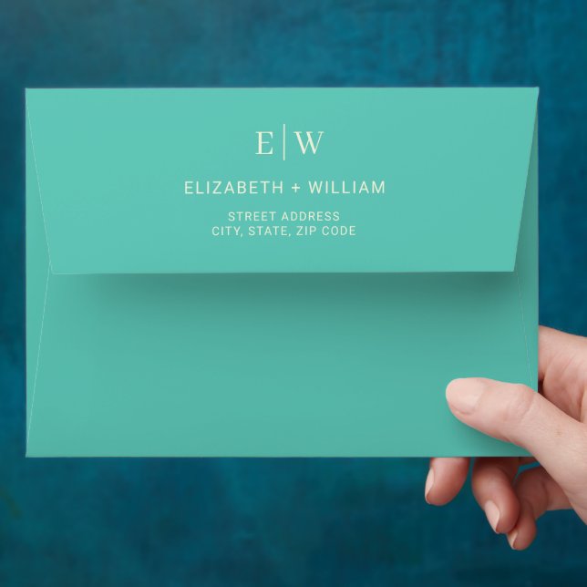 Elegant Simple Aquatic Awe with Monogram Wedding Envelope (Hand)