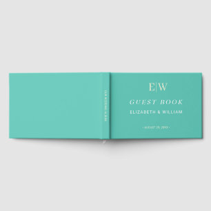 Elegant Simple Aquatic Awe with Monogram Wedding Guest Book