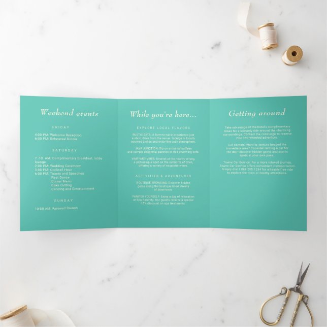 Elegant Simple Aquatic Awe with Monogram Wedding Tri-Fold Programme (Inside)