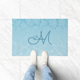 Elegant Simple Baby Blue Girly Monogram Doormat