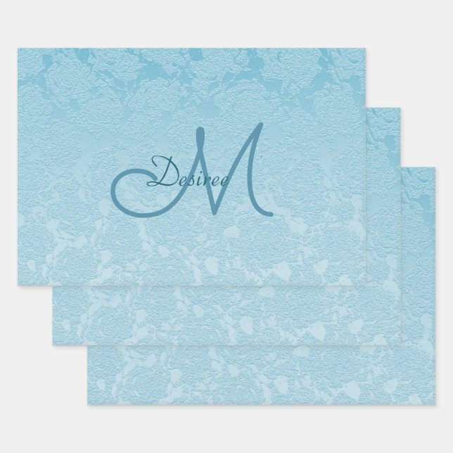 Elegant Simple Baby Blue Monogram Design Wrapping Paper Sheet (Set)