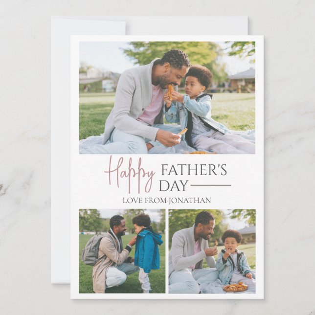 Elegant Simple Best Dad Ever Fathers Day 4 Photo Holiday Card (Front)