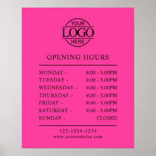Elegant Simple Bight Pink Business Opening Hours Poster