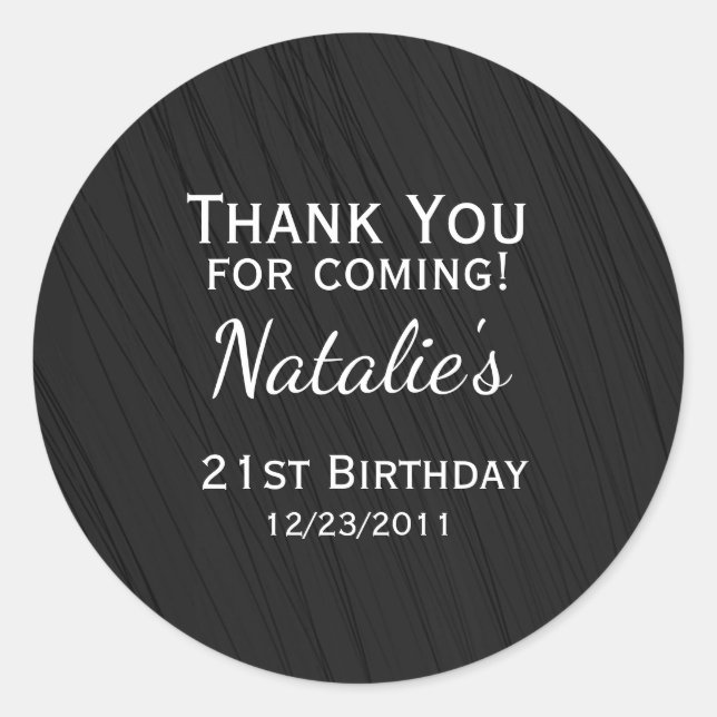 Elegant Simple Black 21st Birthday    Classic Round Sticker (Front)