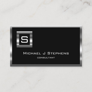 Elegant Simple Black and Chrome Monogram Business Card
