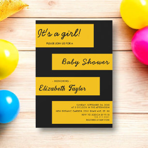 Elegant Simple Black And Gold Modern Baby Shower Invitation