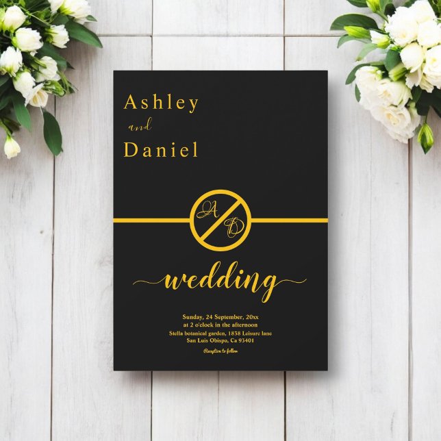 Elegant Simple Black And Gold Monogram Wedding Invitation (Creator Uploaded)
