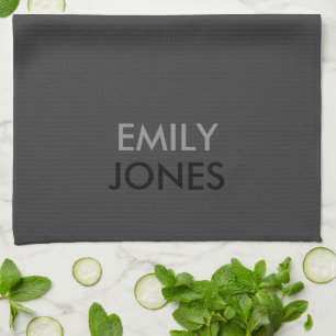 Elegant simple black and grey personalised tea towel