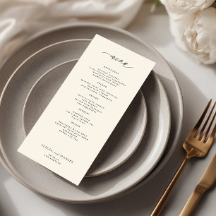 Elegant simple black and ivory wedding menu
