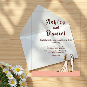 Elegant Simple Black And White Bride Groom Wedding Acrylic Invitations