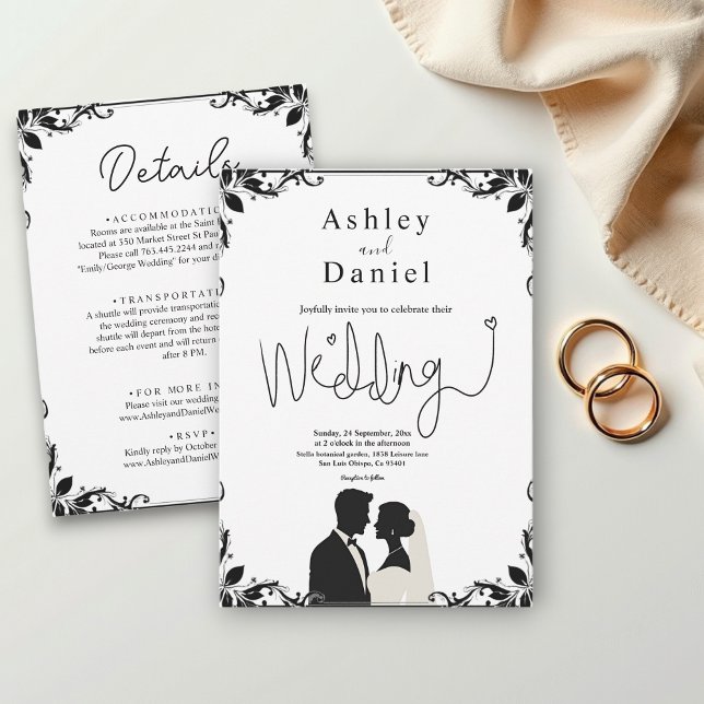 Elegant Simple Black And White Couple Chic Wedding Invitation (Creator Uploaded)