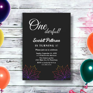 Elegant Simple Black And White Fall 1st Birthday Invitation