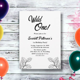 Elegant Simple Black And White Fall 1st Birthday Invitation