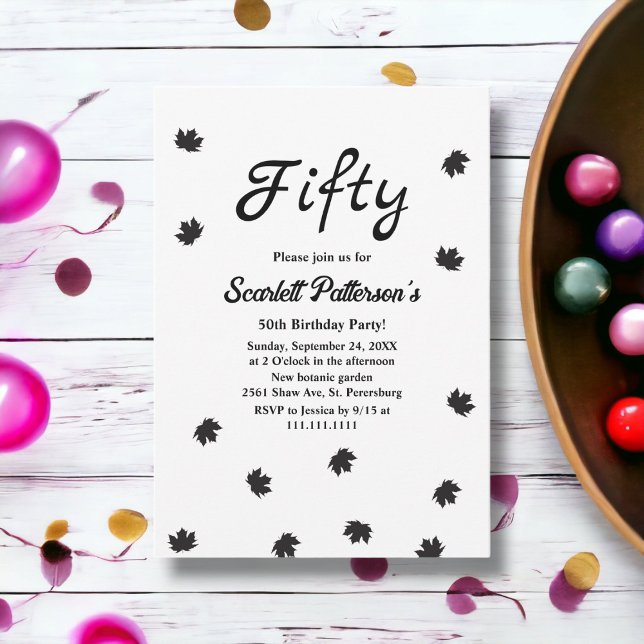 Elegant Simple Black And White Fall 50th Birthday Invitation (Creator Uploaded)