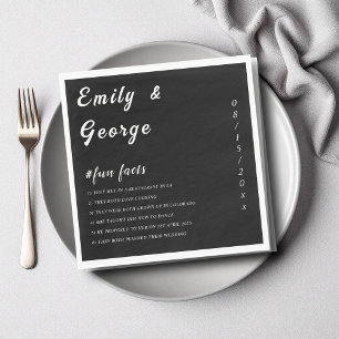 Elegant Simple Black and White Fun Facts Wedding Napkin