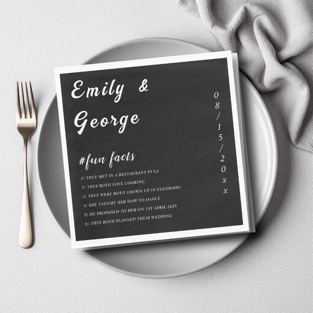 Elegant Simple Black and White Fun Facts Wedding Napkin (Creator Uploaded)
