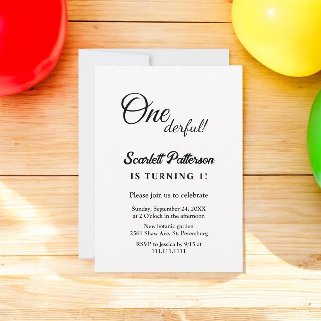 Elegant Simple Black And White Modern 1st Birthday Invitation (Creator Uploaded)