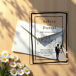 Elegant Simple Black And White Modern Chic Wedding Acrylic Invitations