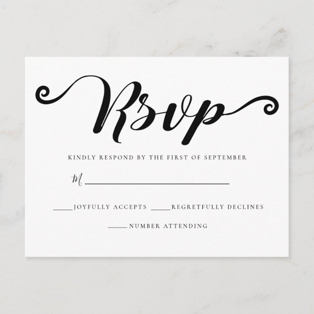 Elegant Simple Black And White RSVP Postcard (Front)