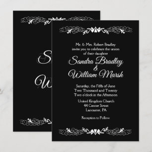 Elegant Simple Black and White Wedding Invitation