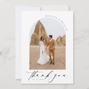 Elegant Simple Black and White Wedding Photo Thank You Card