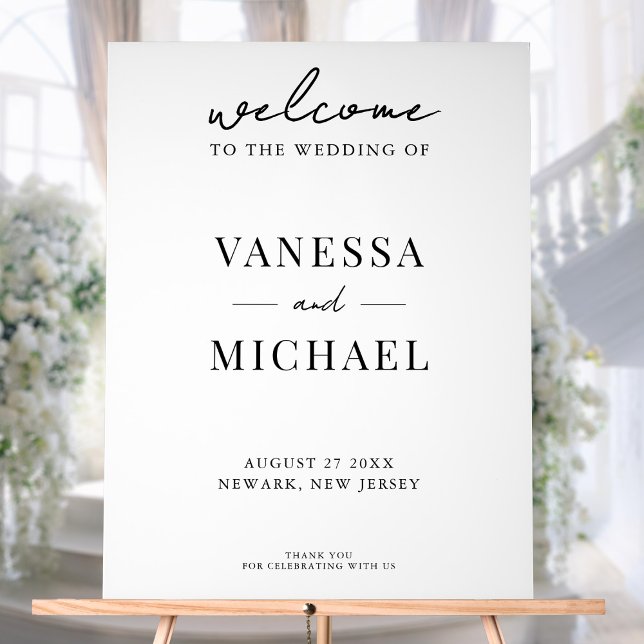 Elegant Simple Black and White Wedding Welcome Acrylic Sign (Creator Uploaded)