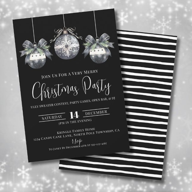 Elegant Simple Black Christmas Party Invitation (Elegant Simple Black Christmas Party Invitation)