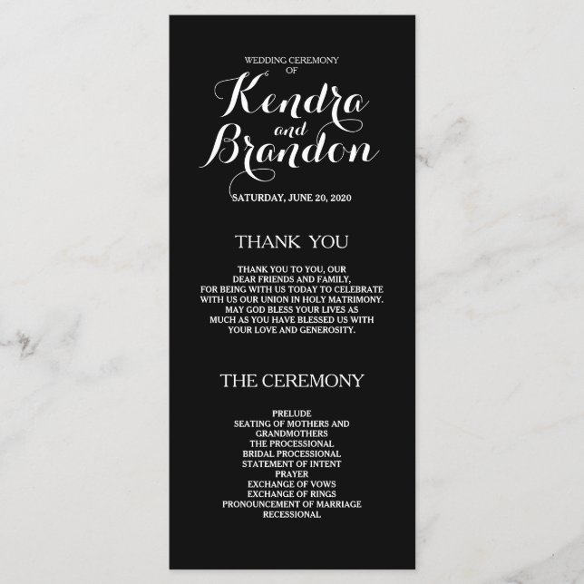 Elegant Simple Black Custom Wedding Program (Front)