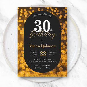 Elegant Simple Black Gold 30th Birthday Invitation