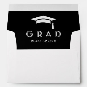 Elegant Simple Black Graduation Cap Invitation Envelope