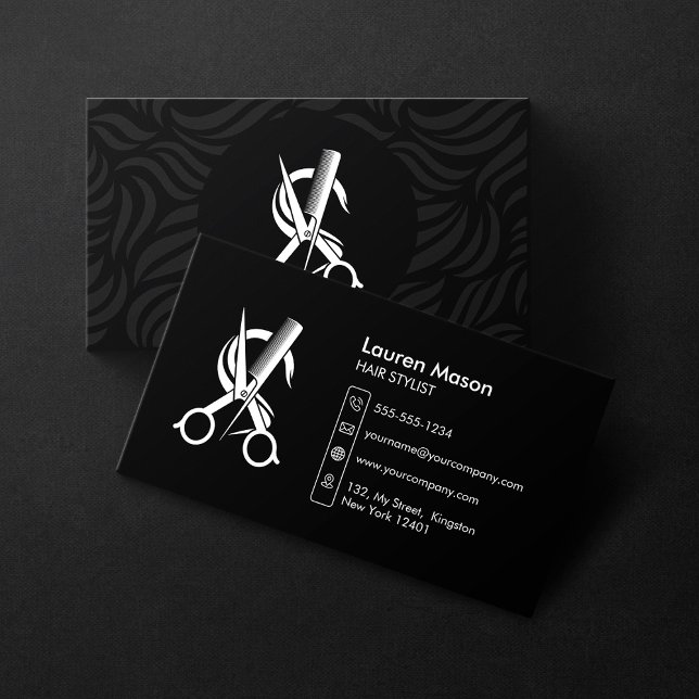 Elegant Simple Black HairStylist Hair Dresser Business Card (Creator Uploaded)