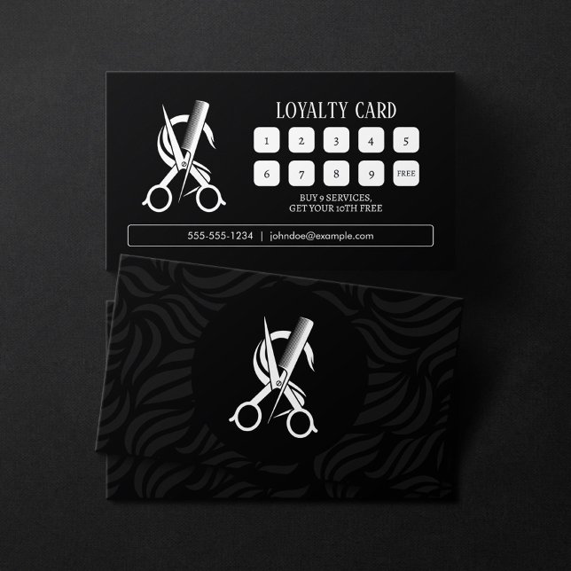 Elegant Simple Black HairStylist Hair Dresser Loyalty Card (Creator Uploaded)