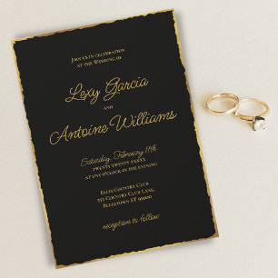 Elegant Simple Black Luxe Gold Edge Wedding Invitation