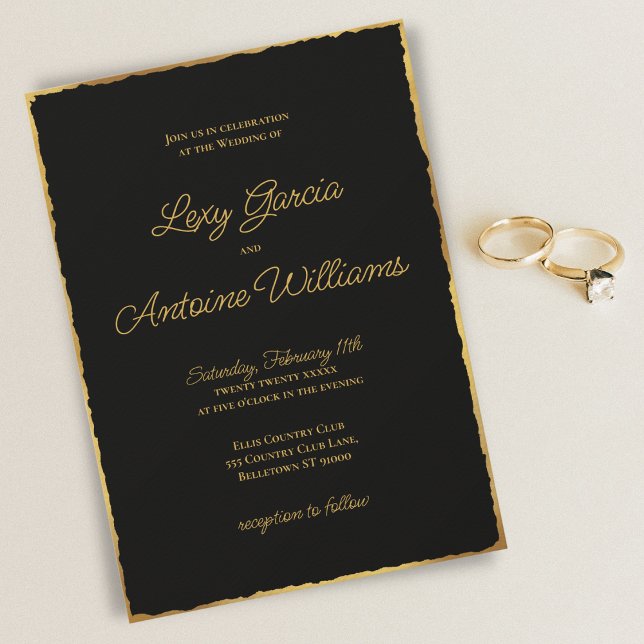 Elegant Simple Black Luxe Gold Edge Wedding Invitation (Creator Uploaded)