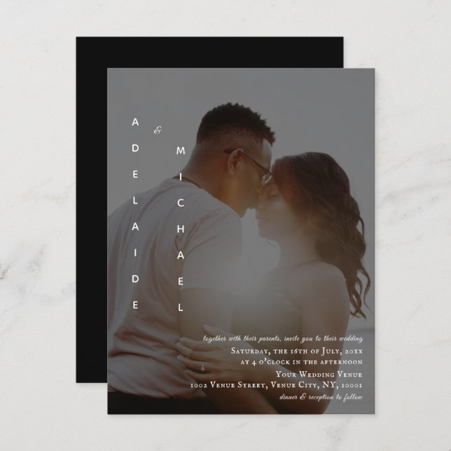 Elegant Simple Black Photo Wedding Invitation (Front/Back)