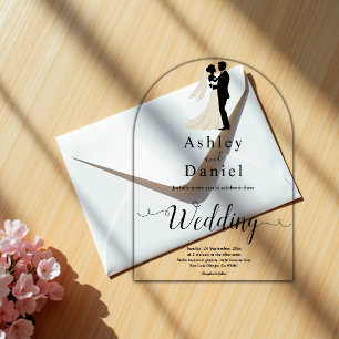 Elegant Simple Black & White Calligraphy Wedding Acrylic Invitations