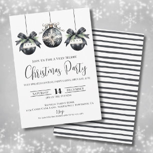 Elegant Simple Black White Christmas Party Invitation