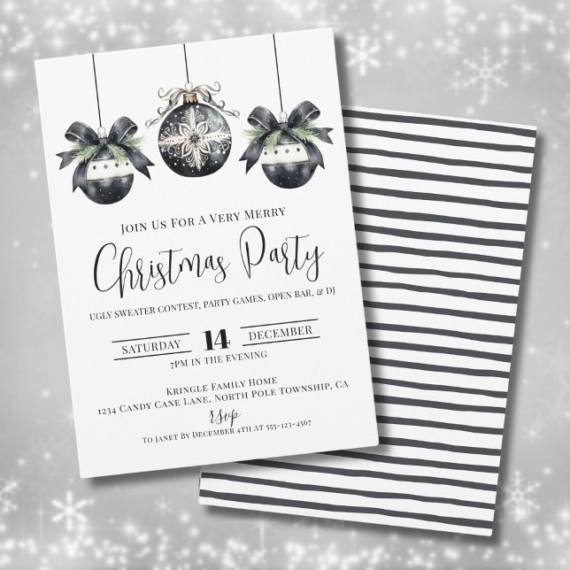 Elegant Simple Black White Christmas Party Invitation (Elegant Simple Black White Christmas Party Invitation)