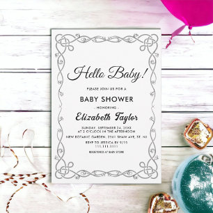 Elegant Simple Black & White Floral Baby Shower Invitation